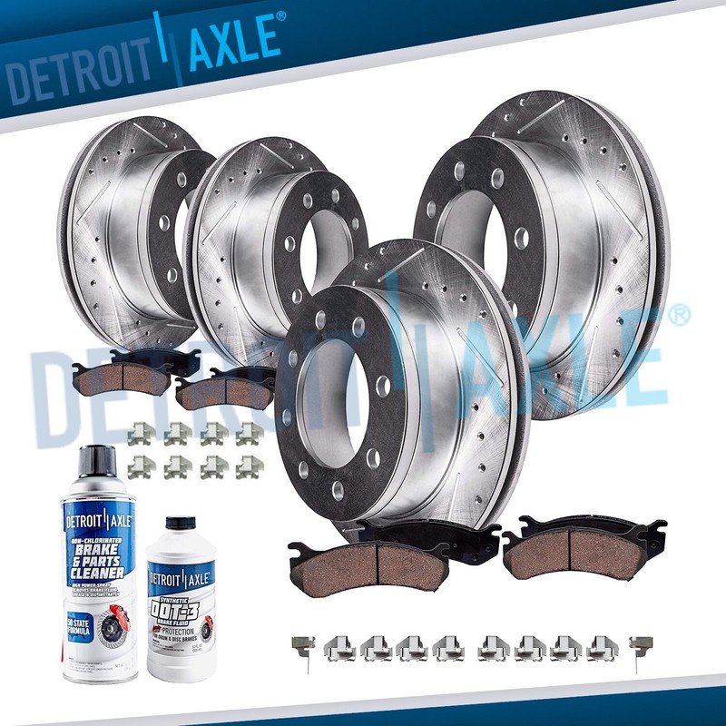 4WD Front & Rear Drilled Rotors + Brake Pads for 2008 - 2012 Ford F-250 SD