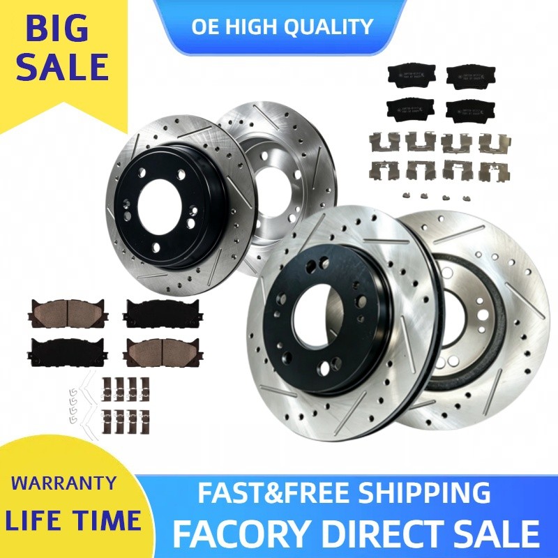 Front Rear Drilled Rotors Ceramic Brake Pads for Lexus ES350 2007 2008 2009-2012