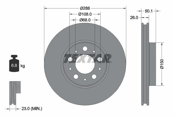 2X 92100503 Textar Brake Disc for Volvo