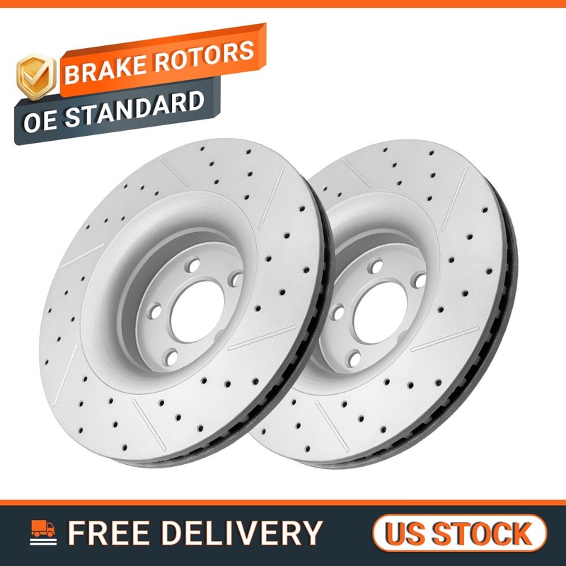Front Drilled Slotted Disc Brake Rotor Set for 2015-2023 Ford Mustang