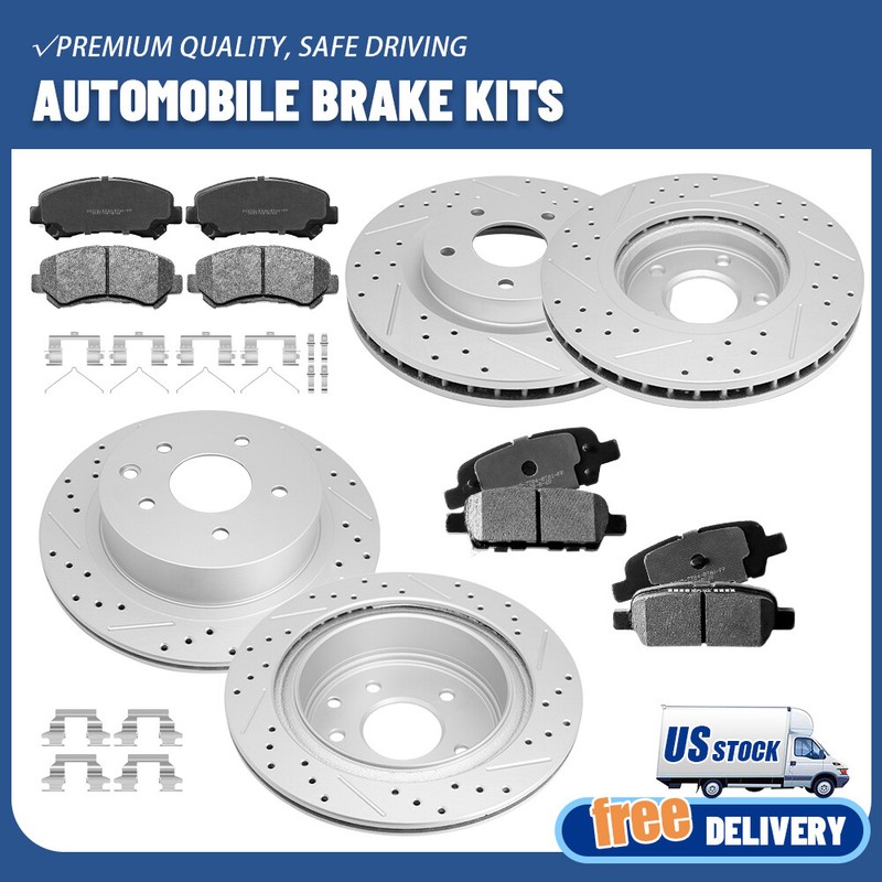 For 2008 – 2013 Nissan Rogue Front and Rear Drilled Brake Rotors & Ceramic Pads