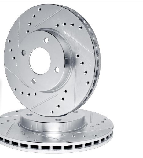 Front Disc Brake Rotor Set (Left/Right) - Drilled/Slotted/Silver Zinc Plated
