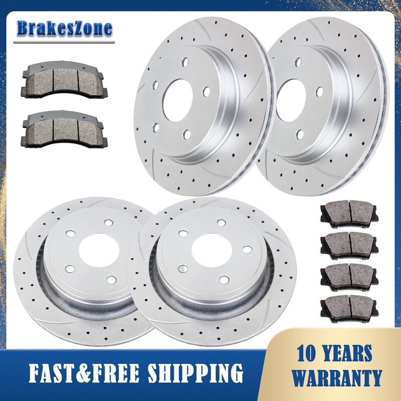 Front and Rear Brake Rotors Pads Kit for Ram 1500 Classic Slotted Drilled Brakes