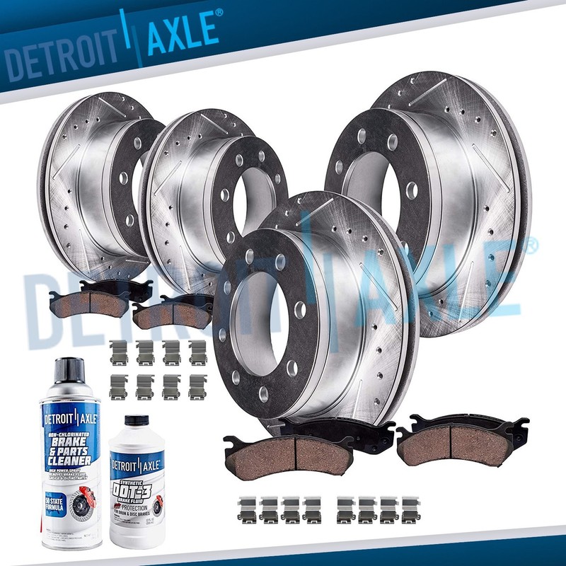 Front Rear Drilled Disc Rotors Brake Pads for 2013-2016 F-350 F-450 Super Duty