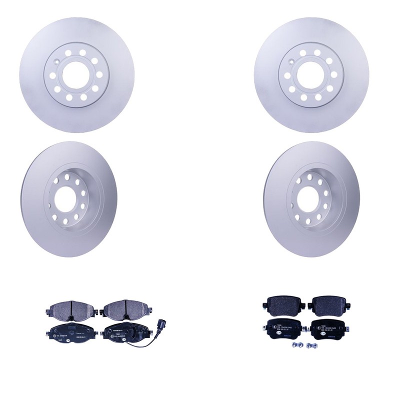 Hella Front Rear Rotors Low-Met Disc Brake Pad Kit For Volkswagen Golf Hatchback