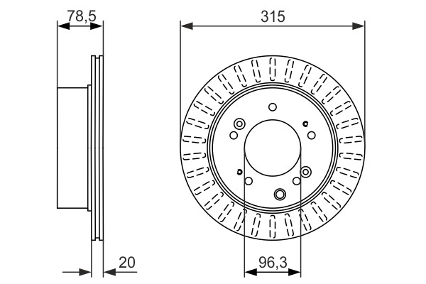 2x Brake Discs Pair Vented Rear 314.7mm 0986479793 Bosch Set 584113E500 BD1623 gallery