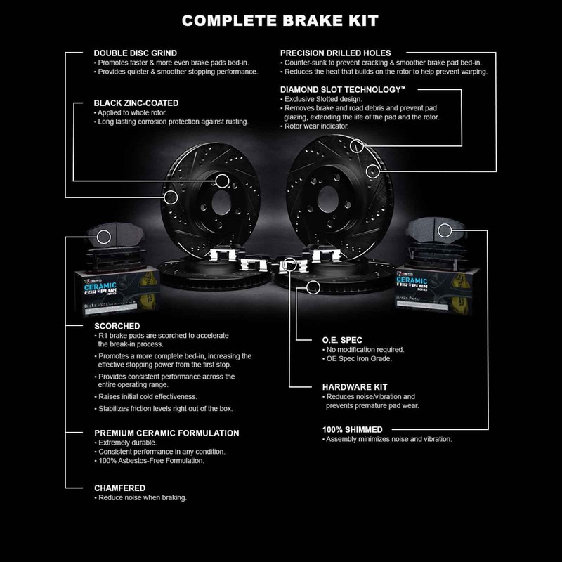 R1 Concepts Whth2 31037 R1 Brake Rotors D S Black W Euro Ceramic Pads gallery