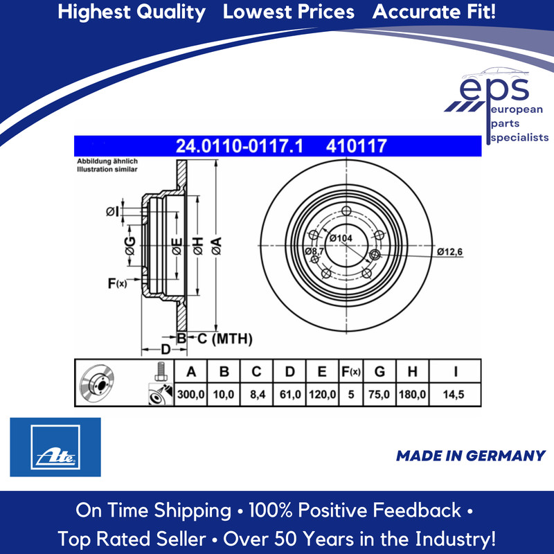 1 X Rear Brake Disc Rotor Select 89-95 BMW 525i 530i 535i Ate 34 21 6 756 537 gallery