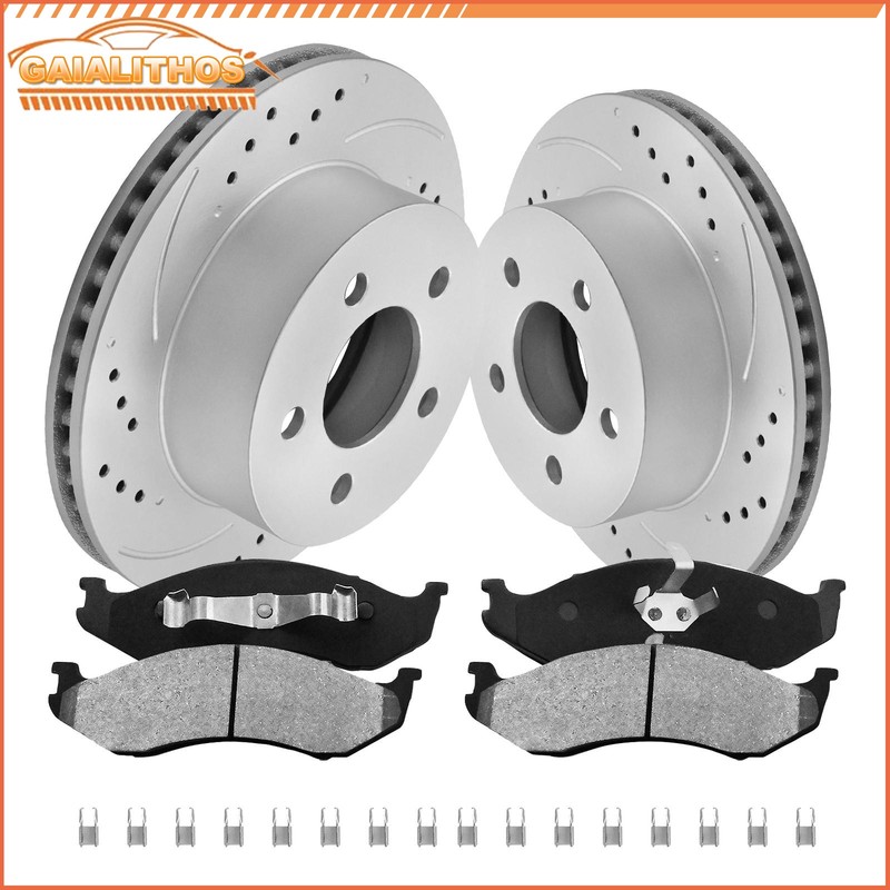 Front Brake Rotors + Ceramic Brake Pad Kit For 1999-2005 2006 Jeep Wrangler