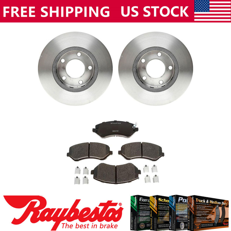 Front Kit Brake Rotors + Ceramic Pads & Hardware For 2001-2003 Chrysler Voyager