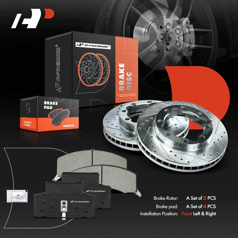 A-Premium Front Drilled Brake Rotor & Ceramic Pads for Chevrolet GMC K3500 Dodge gallery