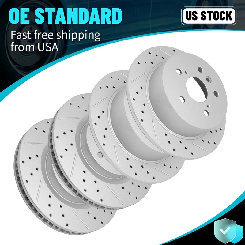For 2013 14-17 Avalon Camry Es350 Es300h Front & Rear Drilled Brake Disc Rotors