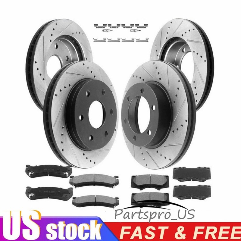 Front Rear Drilled Rotors & Brake Pads for Chevrolet Cadillac Avalanche Escalade