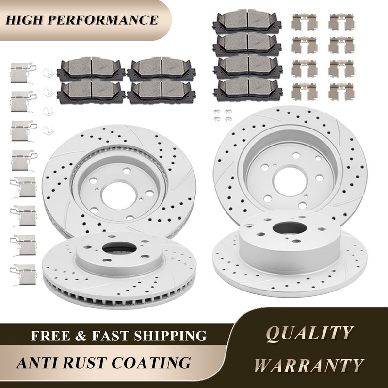 Fit for 06-18 Toyota Rav4 10.84″ Front and Rear Drilled Rotors Discs Brakes Pads