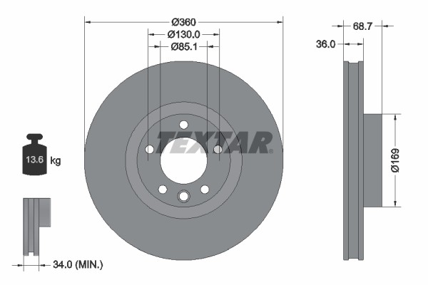 Textar 92262605 Brake Disc for Porsche, VW