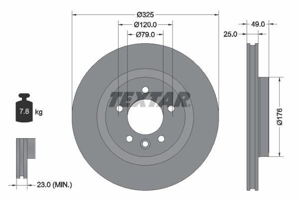 2X 92307803 Textar Brake Disc for Land Rover