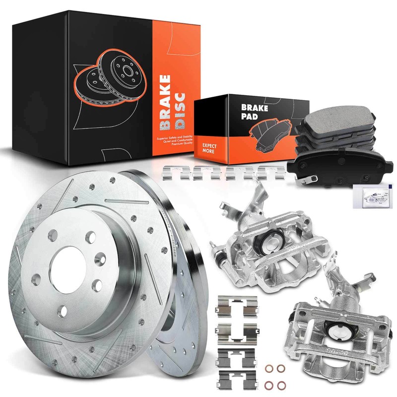 Drilled Brake Rotor & Ceramic Pads + Calipers for Chevrolet Cruze 2011-2015 Rear