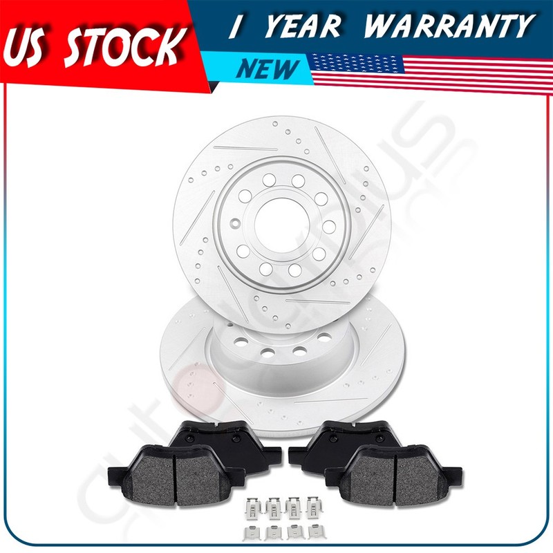 Rear Brake Discs Rotors Ceramic Pad Fits 2010-2014 Volkswagen Golf G3000 Casting