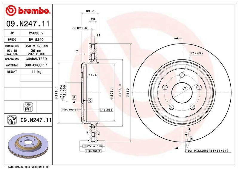 Rear Rotor Fits 2012-2021 Jeep Grand Cherokee 09.N247.11
