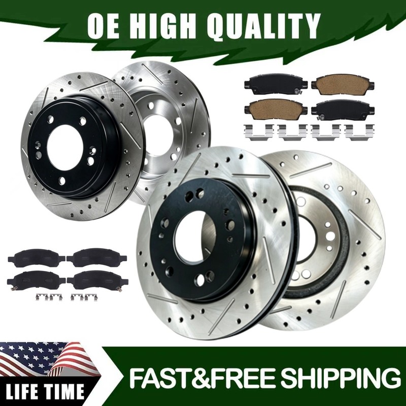 Front Rear Drilled Rotors Brake Pads for GMC Acadia Chevrolet Traverse 2012 2013
