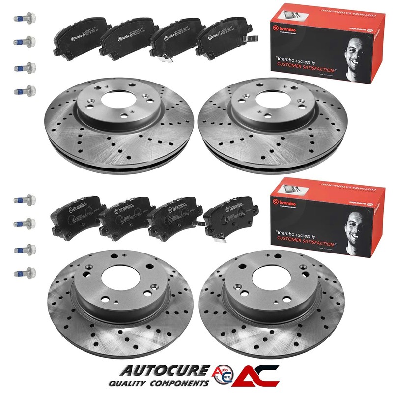FOR HONDA CIVIC 2006-2011 DRILLED FRONT & REAR BRAKE DISCS & BREMBO PADS