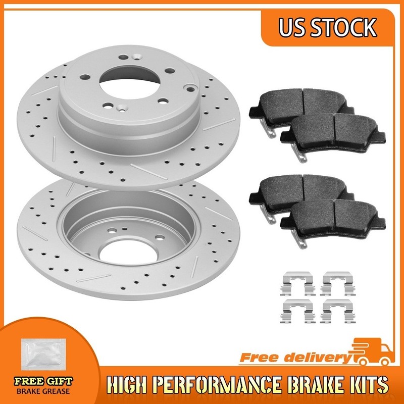 For Hyundai Sonata Azera Kia Optima 11.18″Rear Drilled Brake Rotors Ceramic Pads