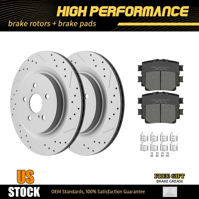 338mm Rear Disc Brake Rotors + Ceramic Pads For 2020-2024 Toyota Highlander