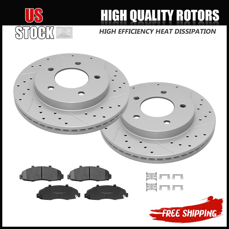 4WD Front Drilled Rotors + Ceramic Brake Pads for 1997 – 2002 2003 Ford F-150