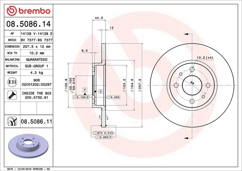 2X Brembo 08.5086.11 Front Solid Brake Discs Fits Alfa Romeo Chrysler Fiat Lanci gallery