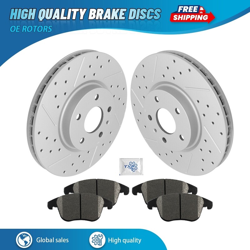 Front Drilled Brake Rotors + Ceramic Brakes Pads Kit for Ford Fusion Lincoln MKZ