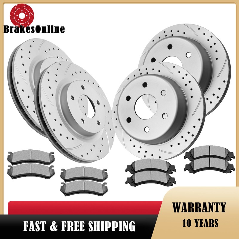 Front and Rear Brake Rotors Pads fit for Chevrolet Suburban 1500 Tahoe Drilled