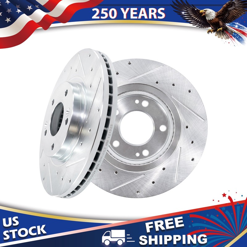 New Front Drilled Disc Brake Rotors For 10-12 Kia Sorento Hyundai Santa Fe