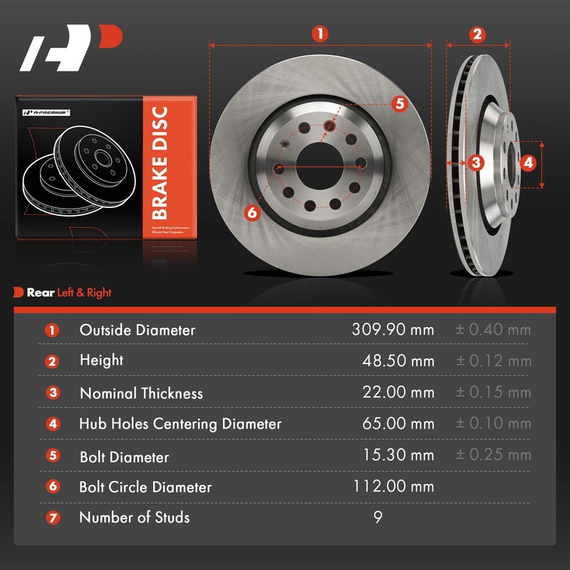 A-Premium Rear Left & Right Side Disc Brake Rotors for VW Tiguan Passat Audi S3 gallery