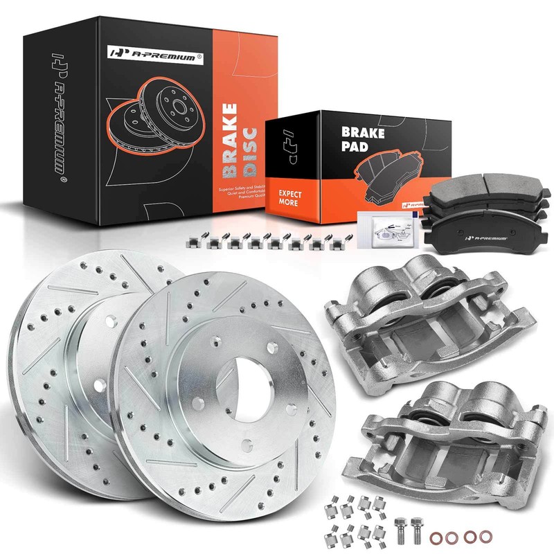 Front Drilled Brake Rotor & Pad+Brake Caliper for Chevrolet Blazer S10 GMC Jimmy