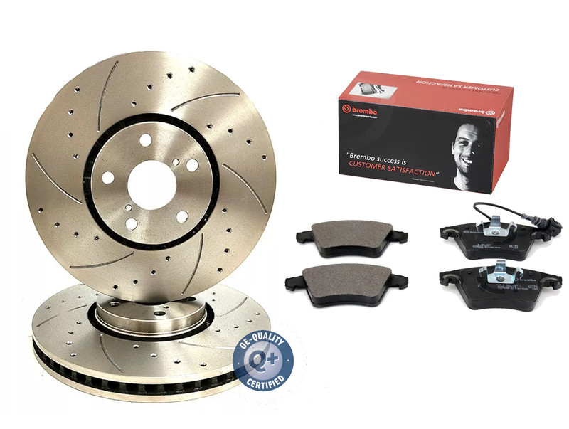 FOR VW TRANSPORTER 2.0 2.5 2003 – FRONT DRILLED & GROOVED BRAKE DISCS PADS 308MM