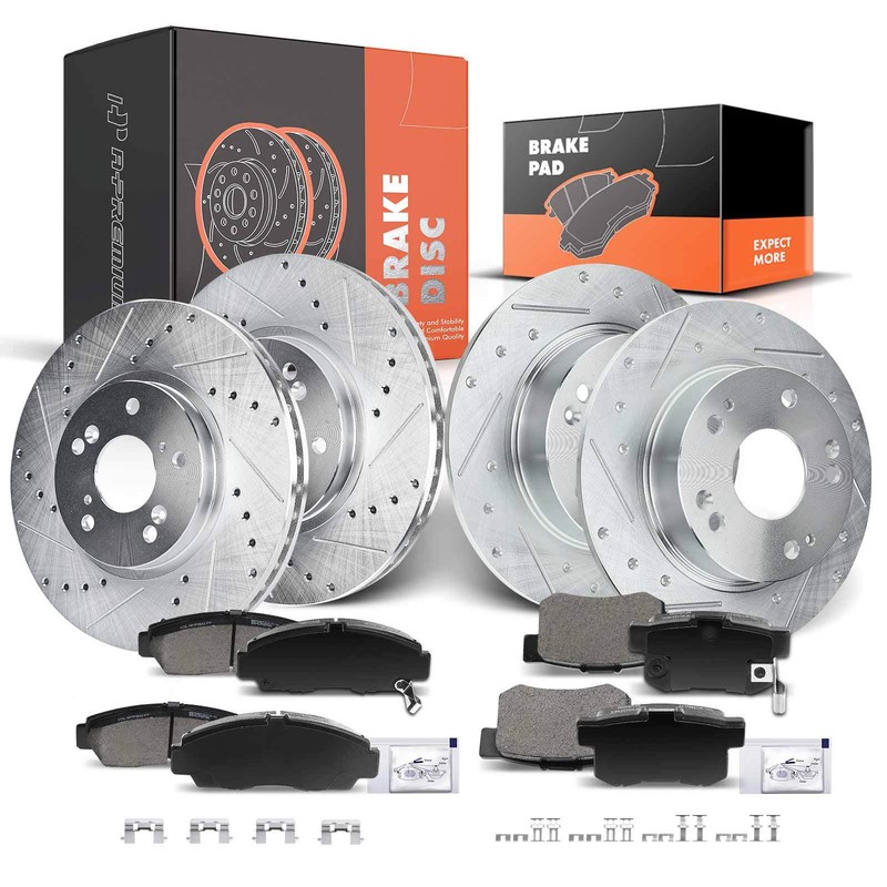 Front&Rear Drilled Rotors & Ceramic Brake Pads for Honda Accord 03-04 Acura TSX