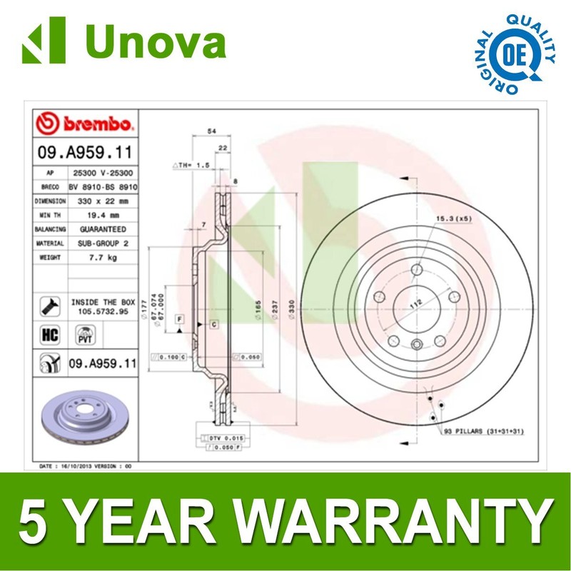 Brake Discs Rear Unova Fits Mercedes M-Class 2011-2015 GLE 2015-2019 gallery