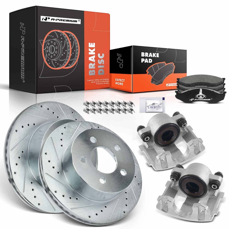 Front Drilled Brake Rotor & Pads + Calipers for Jeep Cherokee TJ 99-06 Wrangler