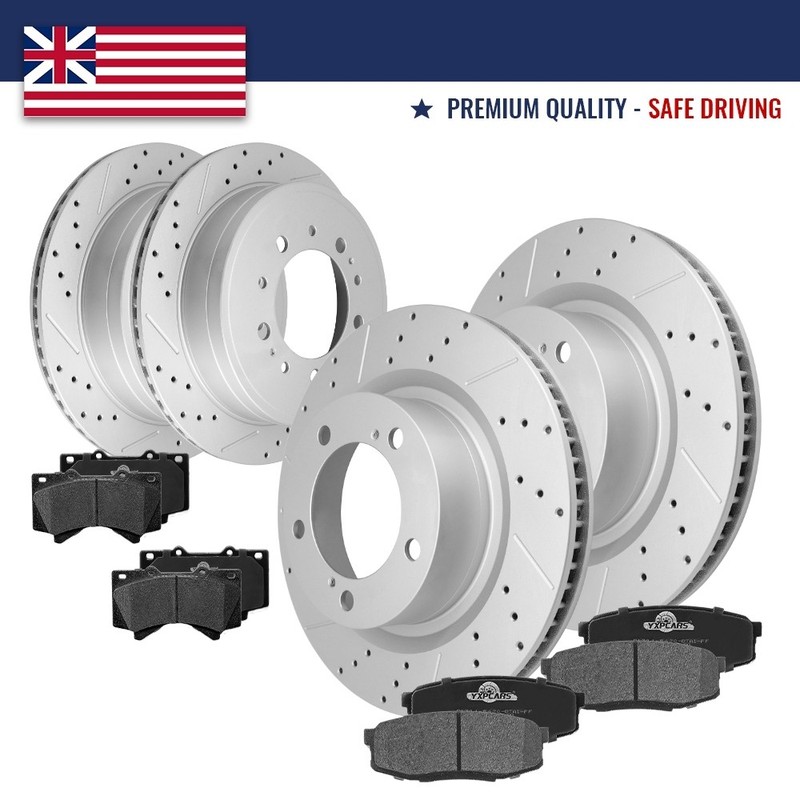 Front Rear Drilled Rotor Brake Pads for Toyota Tundra Sequoia Land Cruiser LX570