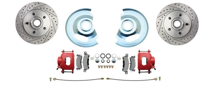 1973-87 GMC C15 Truck Disc Brake Wheel Kit Overhaul, D/S Rotors, Red Calipers