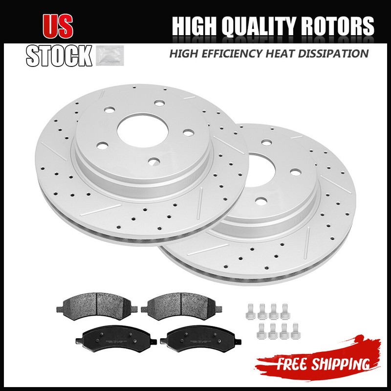 Front Drilled Disc Rotors + Brake Pads W/Hardware for 2012 2013-2018 Ram 1500