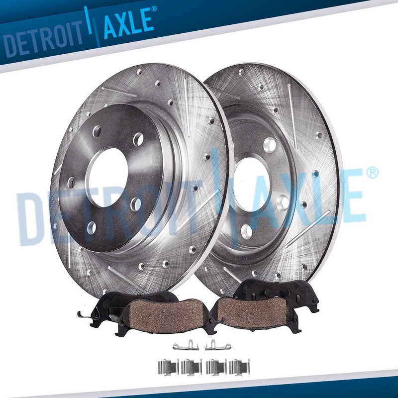 REAR DRILLED Rotor and Ceramic Brake Pad Kit for Dodge Caliber Mitsubishi Lancer