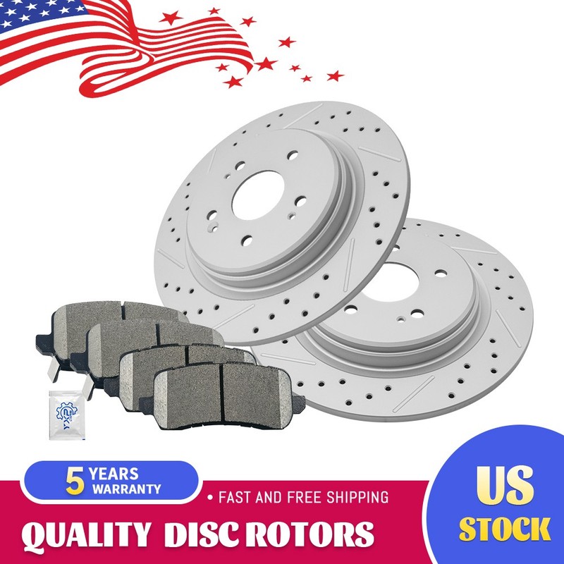 For 2015 – 2020 Acura TLX Rear Drilled Slotted Rotors And Ceramic Brake Pads Set