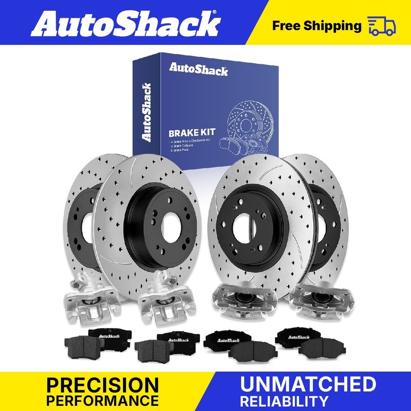 Front Rear Drilled Slotted Brake Rotors Pads Calipers for Honda, Civic 2015