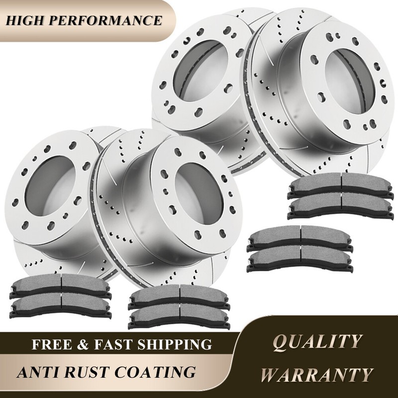 Front Rear Drilled Discs Rotors Brake Pads Kit Fit Silverado Sierra 2500 3500 HD