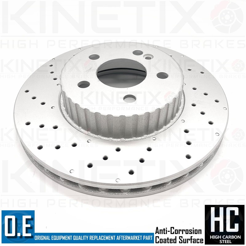 FOR MERCEDES C|E CLASS DRILLED FRONT BRAKE DISCS MINTEX PADS & SENSOR 305mm gallery