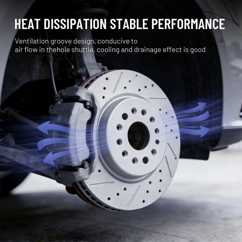 Front Rear Drilled Disc Brake Rotors Ceramic Pads Kit for 2017-2023 Nissan Titan gallery