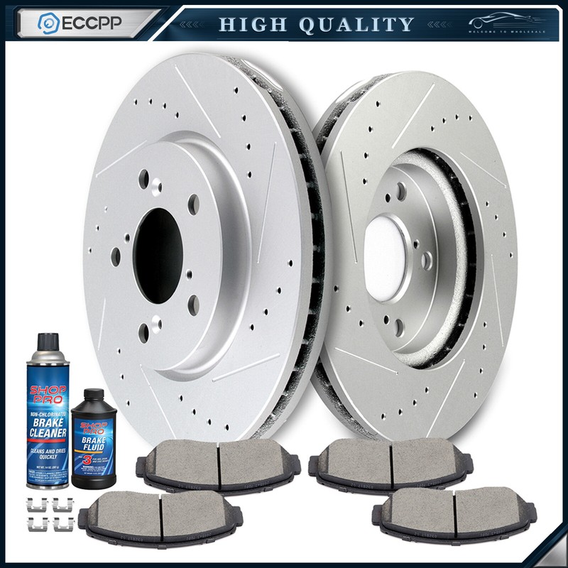 Front Drilled & Slotted Ceramic Brake Pads And Rotors For 05 – 10 Honda Odyssey