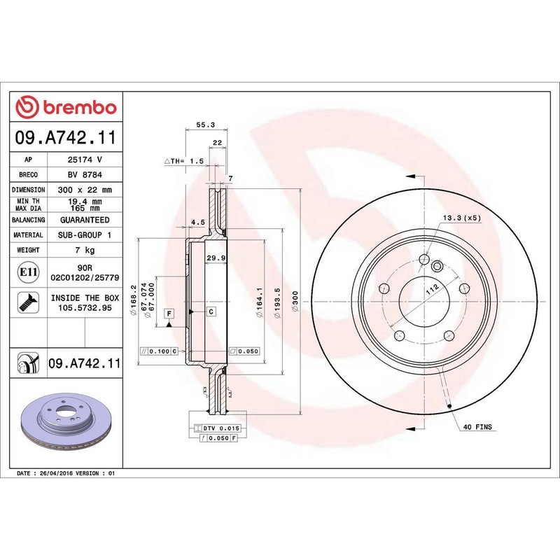 Disc Brake Rotor Rear 09.A742.11-AD Fits 2005-2006 Mercedes C55 AMG gallery