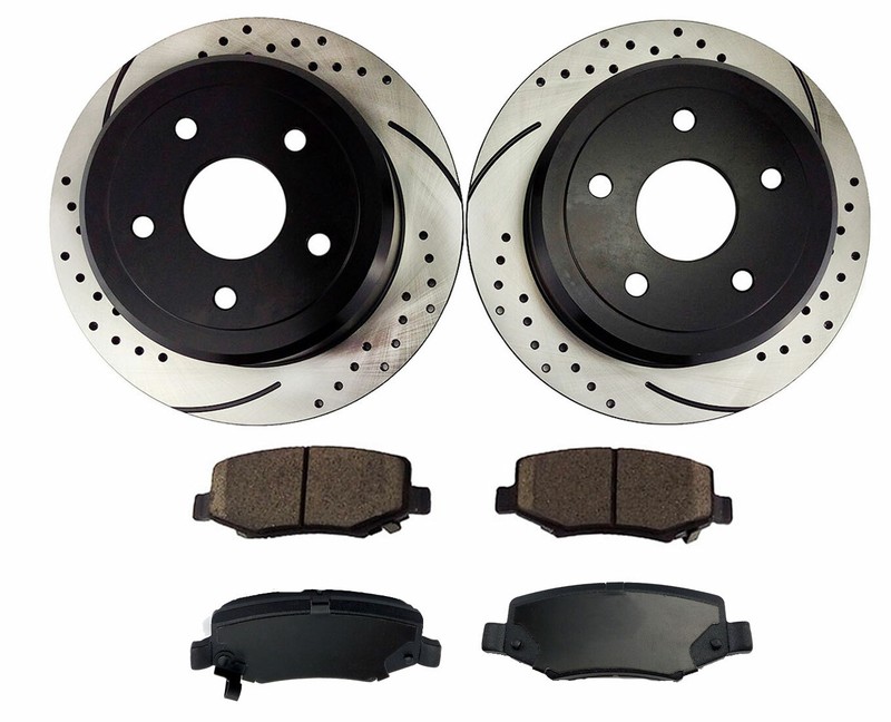 Fits 2007 2008 2009 – 2017 Jeep Wrangler Rear Drilled Brake Rotors + Ceramic Pad